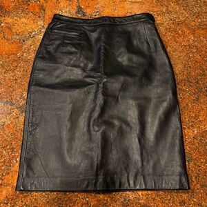 Vintage Rem Garson Pencil Skirt Womens 8 Black Leather Lined Pocket Side Zip
